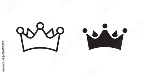 Crown icons, black line art and clipart vector logo