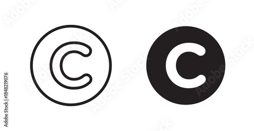 Copyright icons, black line art and clipart vector logo
