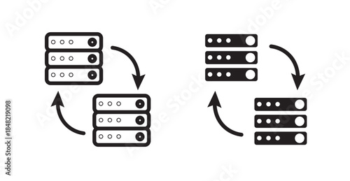 Data backup icons, black line art and clipart vector logo