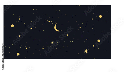 Different Stars and a Waning Crescent Moon as a Background