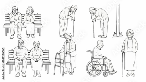 Elderly people with disabilities and walking aids