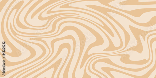 Beige marble acrylic swirl seamless pattern. Coffee latte, caramel, ice cream texture. 1970s trippy psychedelic waves print background.
