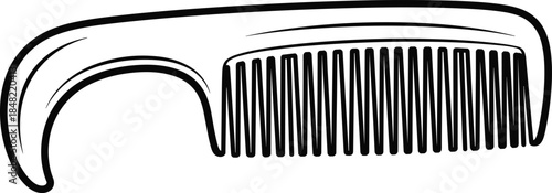 Minimalist black line hair comb illustration isolated on white background, grooming accessory icon, barber salon tool, simple vector design
