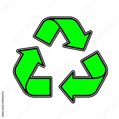 Green recycling symbol black outline white isolated background, eco-friendly 