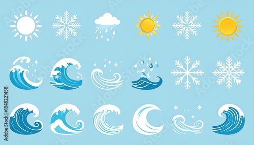 Illustration of sun and snowflake icons