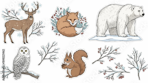 Whimsical winter woodland animals collection in soft colors