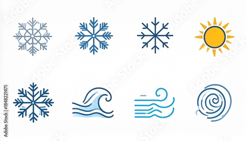 Illustration of sun and snowflake icons