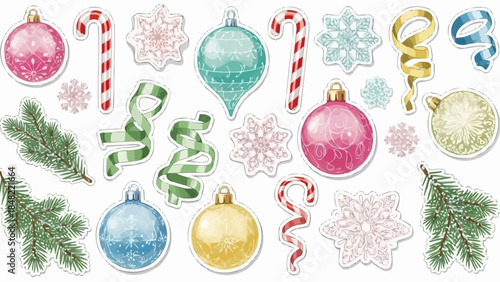 Vibrant Christmas decorations set with ornaments, candy canes, and ribbons