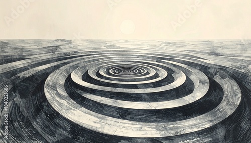 Abstract circular patterns in a monochrome landscape