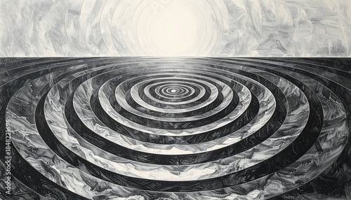 Abstract circular patterns in a monochrome landscape