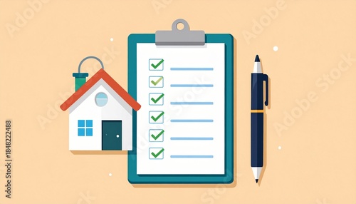 Checklist and house illustration for home inspection