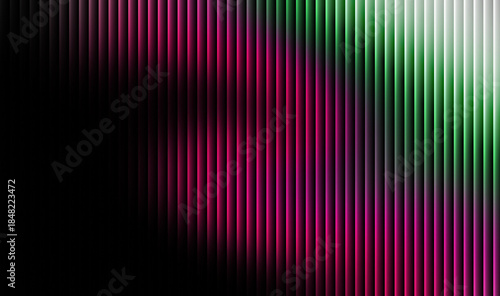 Foto Abstract background featuring vertical lines with a vibrant gradient shift from deep black through magenta to bright green illumination