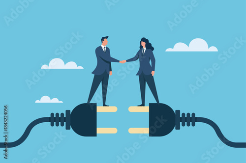 Business partnership connection concept, Two businesspeople shaking hands, Corporate collaboration and teamwork, Connecting business ideas, Successful partnership deal