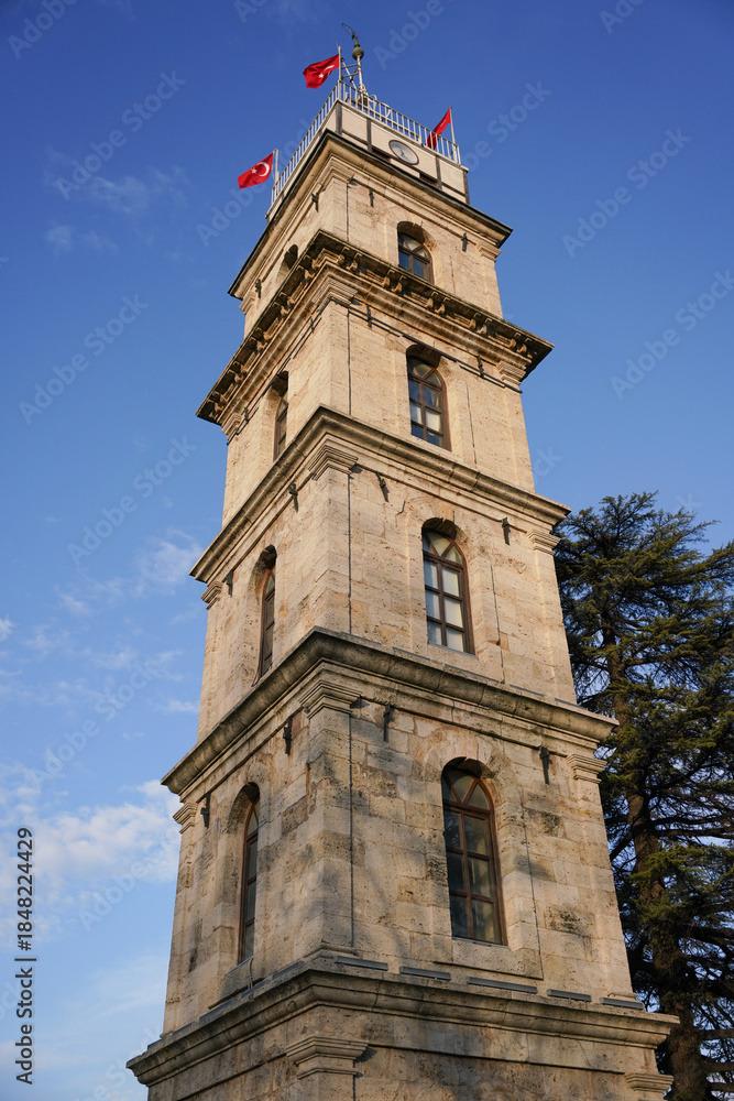 Fototapeta premium Tophane Clock Tower in Bursa, Turkiye