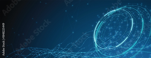 Cyber technology and science banner or header. Connected neural network