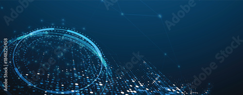 Cyber technology and science banner or header. Connected neural network