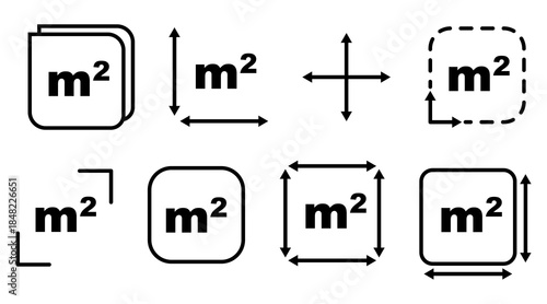 Square meter line icon with M2 symbol representing area measurement. Simple territory or space measuring sign. Flat area in square meters concept. Clean minimal vector illustration isolated 