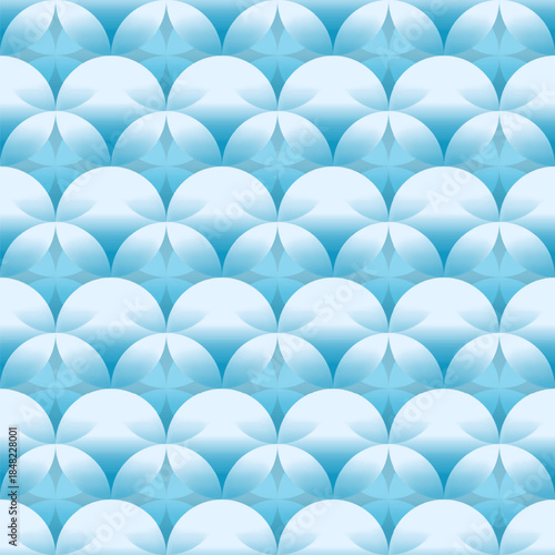 Seamless abstract pattern, background of blue ice spheres and hemispheres, ice crystals. Vector illustration.