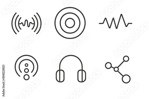 Digital Sound Icons. Line style round vector icons of Digital Echoes: sound waves, oscillating circles, frequency lines, pulsing