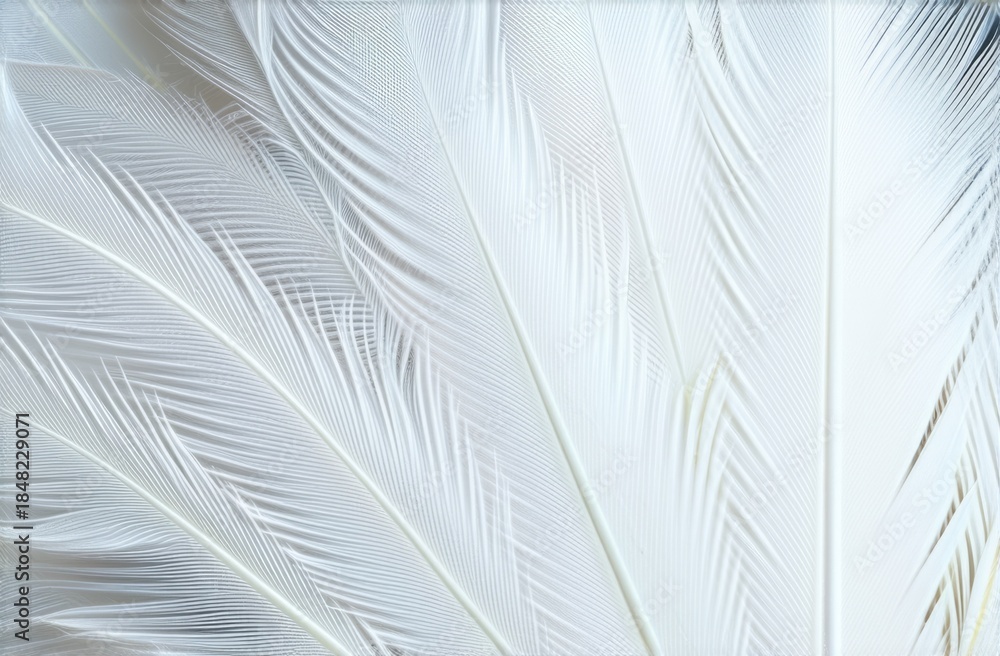 Fototapeta premium white feathers overlapping, textural macro, Cloud Dancer Color of 2026.