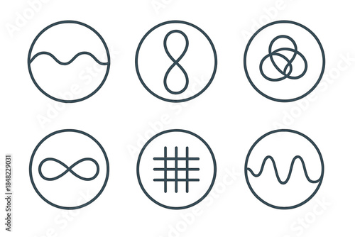 Temporal String Art. Line style round vector icons of Temporal Strings: time fiber, looping moment, spiral knot, endless curve,