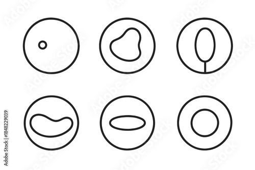 Abstract Mass Icons. Line style round vector icons of Abstract Mass: minimal load, floating shape, anchored ring, curved tension,
