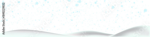 Winter snowy landscape border, falling snow on white hills transparent png ground for christmas banner or holiday background design