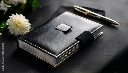 Wallpaper Mural elegant guestbook for condolences with pen on black tablecloth at funeral service Torontodigital.ca