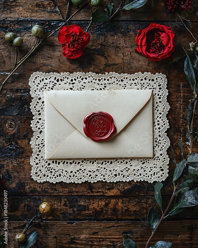 Classic letter sealed with red wax high resolution picture