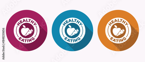 Healthy Eating Icon Set with Three Color Variations