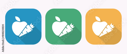 Set of apple and carrot icons in different colors