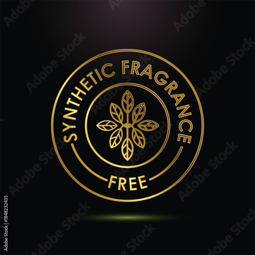 synthetic fragrance free logo design, gold logo with leaves on solid background