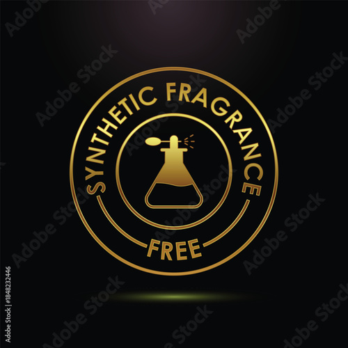 Synthetic Fragrance Free Label, Golden synthetic fragrance free Badge