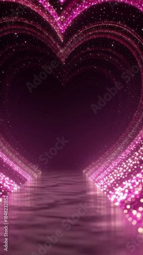 Wallpaper Mural Endless 3D heart shape tunnel with sparkling pink particles, vertical 9:16 format for love-related concepts, wedding celebrations, and Valentine’s Day social media video backgrounds. Torontodigital.ca