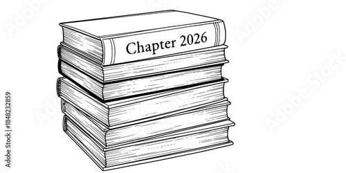 Stack of Books Chapter 2026 Vector Illustration Story Concept
