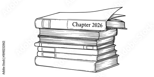 Stack of Books Chapter 2026 Vector Illustration Story Concept