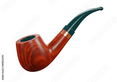Elegant wooden smoking pipe isolated PNG on transparent background, classic tobacco accessory for relaxation and vintage lifestyle