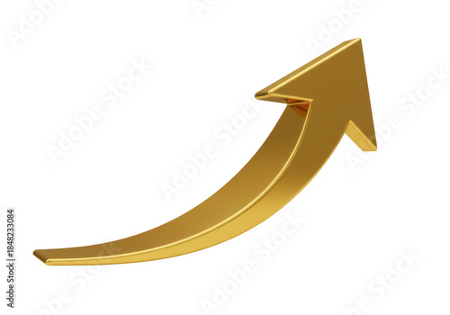 Golden arrow pointing up isolated PNG, symbol of growth and success on transparent background, business and finance concept