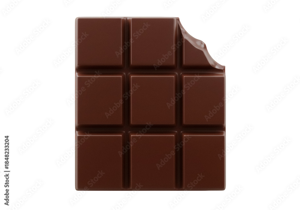 Fototapeta premium Delicious dark chocolate bar with a bite taken isolated PNG, sweet treat for dessert and snack on transparent background