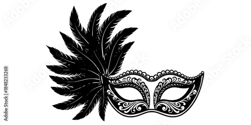 Venetian Masquerade Mask Silhouette Vector Illustration New Year Party