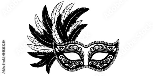 Venetian Masquerade Mask Silhouette Vector Illustration New Year Party