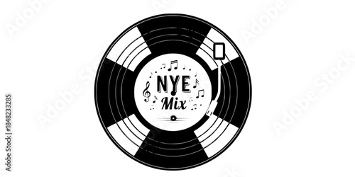 Retro Vinyl Record NYE Mix Vector Illustration Music Party Icon
