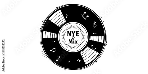 Retro Vinyl Record NYE Mix Vector Illustration Music Party Icon