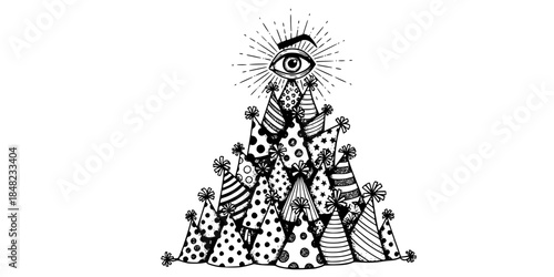 Illuminati Pyramid Party Hat Eye Vector Illustration Surreal Humor