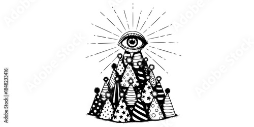 Illuminati Pyramid Party Hat Eye Vector Illustration Surreal Humor