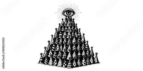 Illuminati Pyramid Party Hat Eye Vector Illustration Surreal Humor