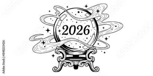 Magic Crystal Ball 2026 Future Forecast Vector Illustration