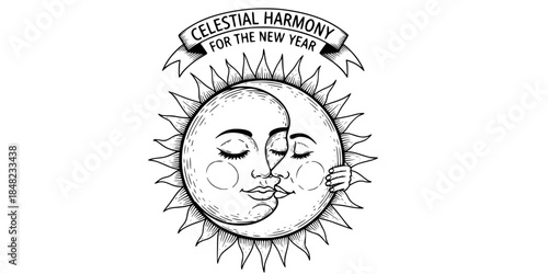 Sun and Moon Merging Celestial Vector Illustration Harmony Concept