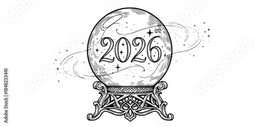 Magic Crystal Ball 2026 Future Forecast Vector Illustration