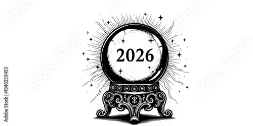 Magic Crystal Ball 2026 Future Forecast Vector Illustration